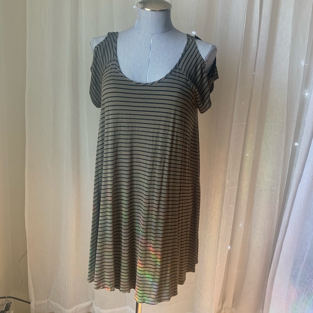 Army green and black striped dress